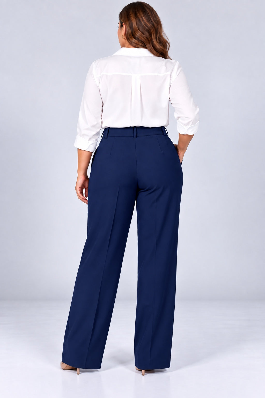 Sloane | Pleated Tailored Trousers [CLEARANCE -50%] — Navy (back)