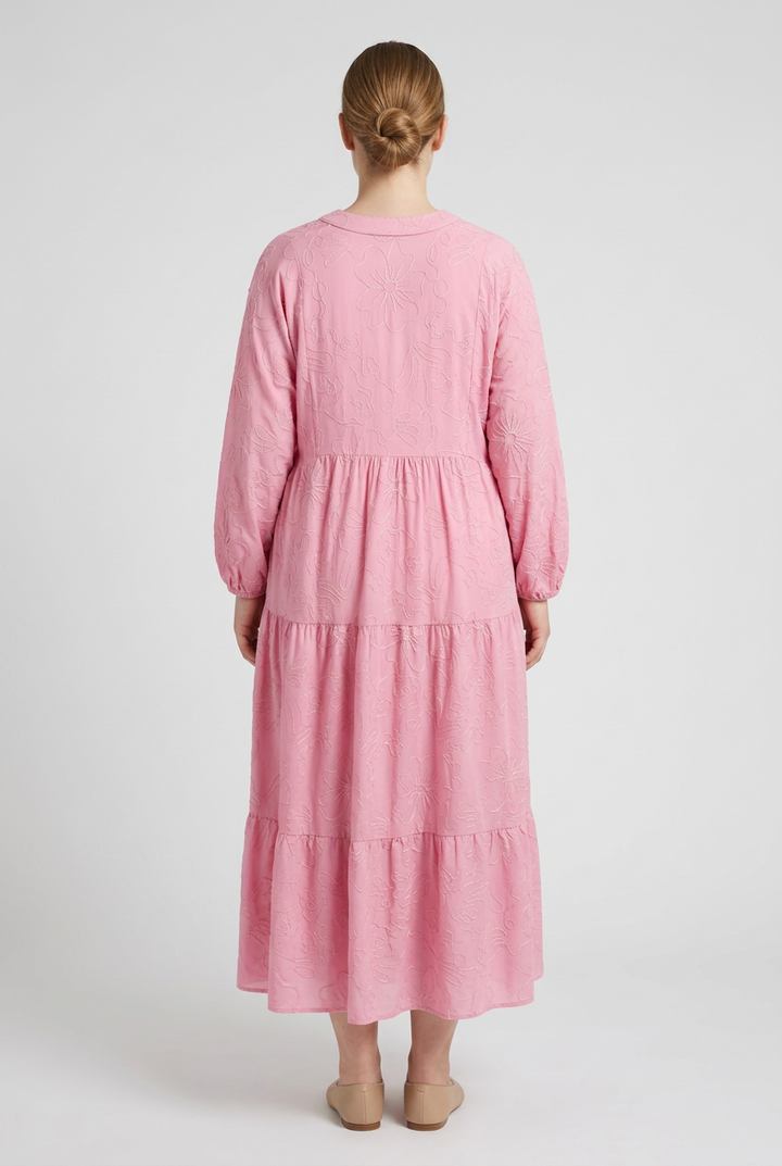 Aura | Embroidered Tiered Dress — Pink (back)