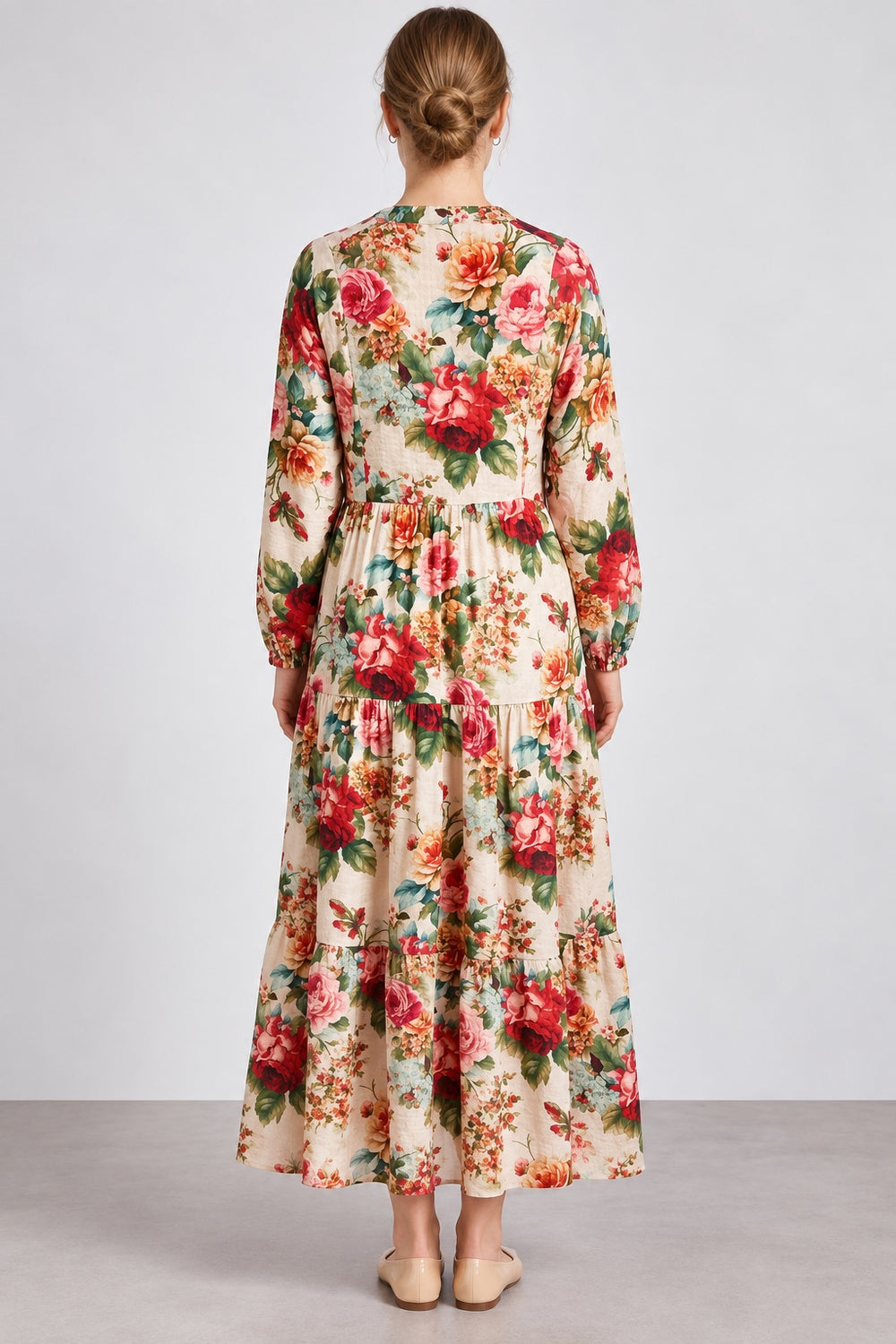 Rosette | Garden Floral Tiered Dress — Pink (back)