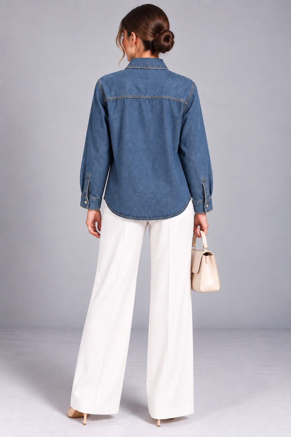 Gemma | Crystal Embellished Denim Shirt — Blue (back)