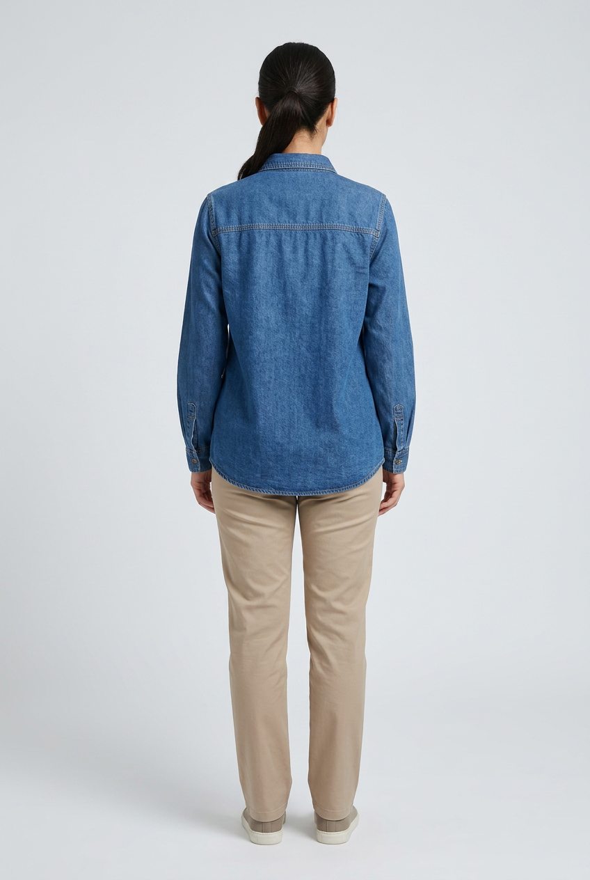Gemma | Crystal Embellished Denim Shirt — Blue