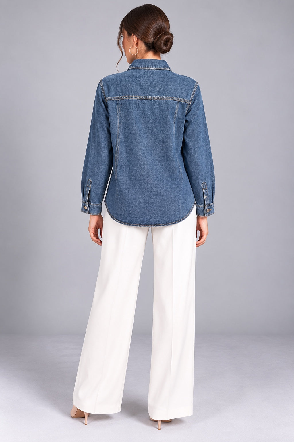Daisy | Lace Trim Denim Vest — Blue (back)