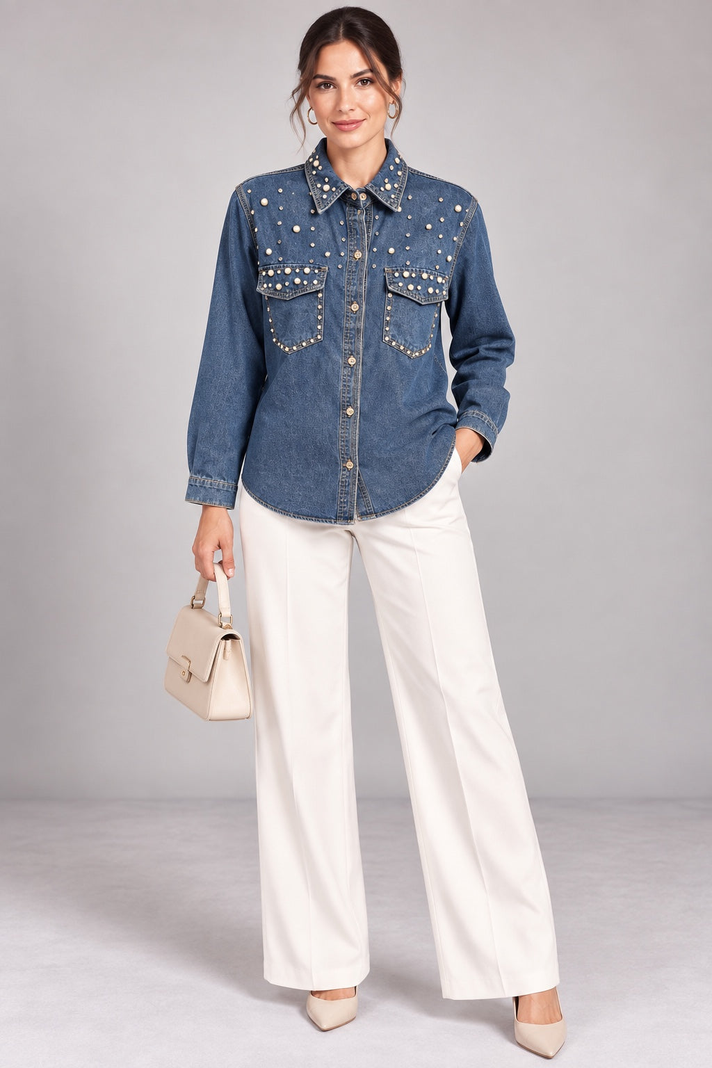 Daisy | Lace Trim Denim Vest — Blue (front)