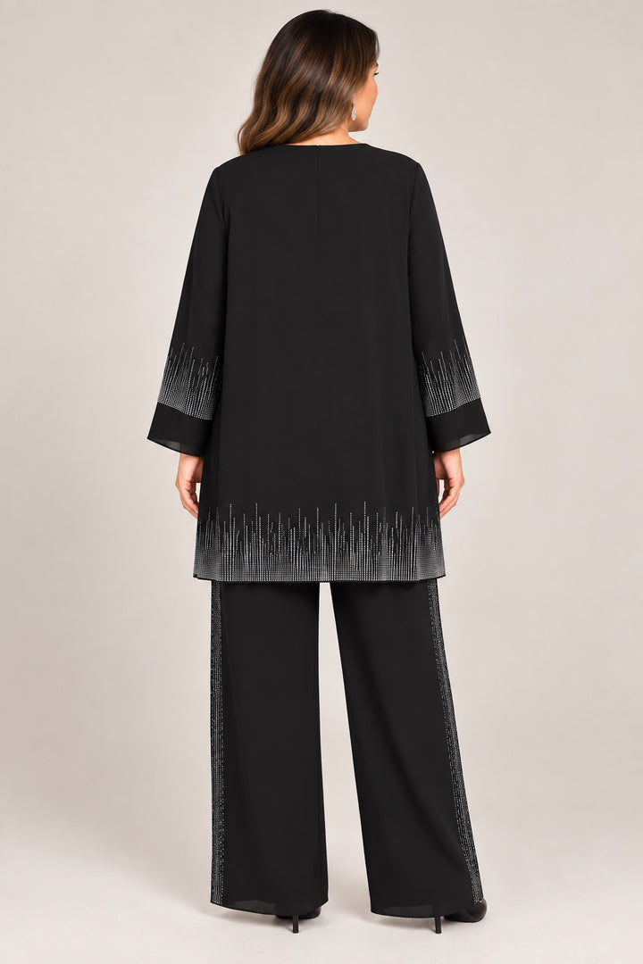 Iolanthe | Crystal Sunray Hem Tunic &amp; Pant Set — Black (back)