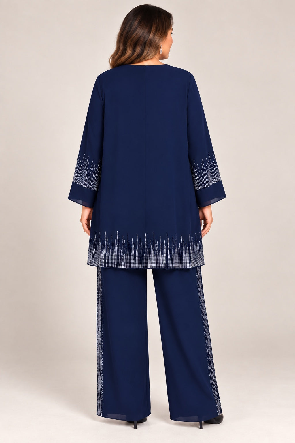 Iolanthe | Crystal Sunray Hem Tunic &amp; Pant Set — Navy (back)