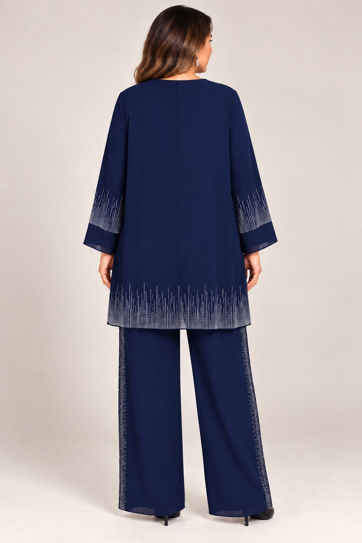 Iolanthe | Crystal Sunray Hem Tunic &amp; Pant Set — Navy (back)