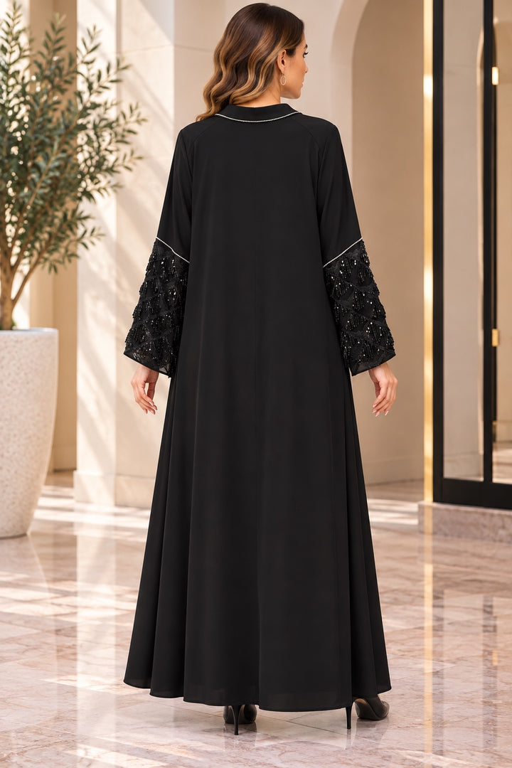 Saba | Crepe Sequin-Cuff Abaya — Black (back)