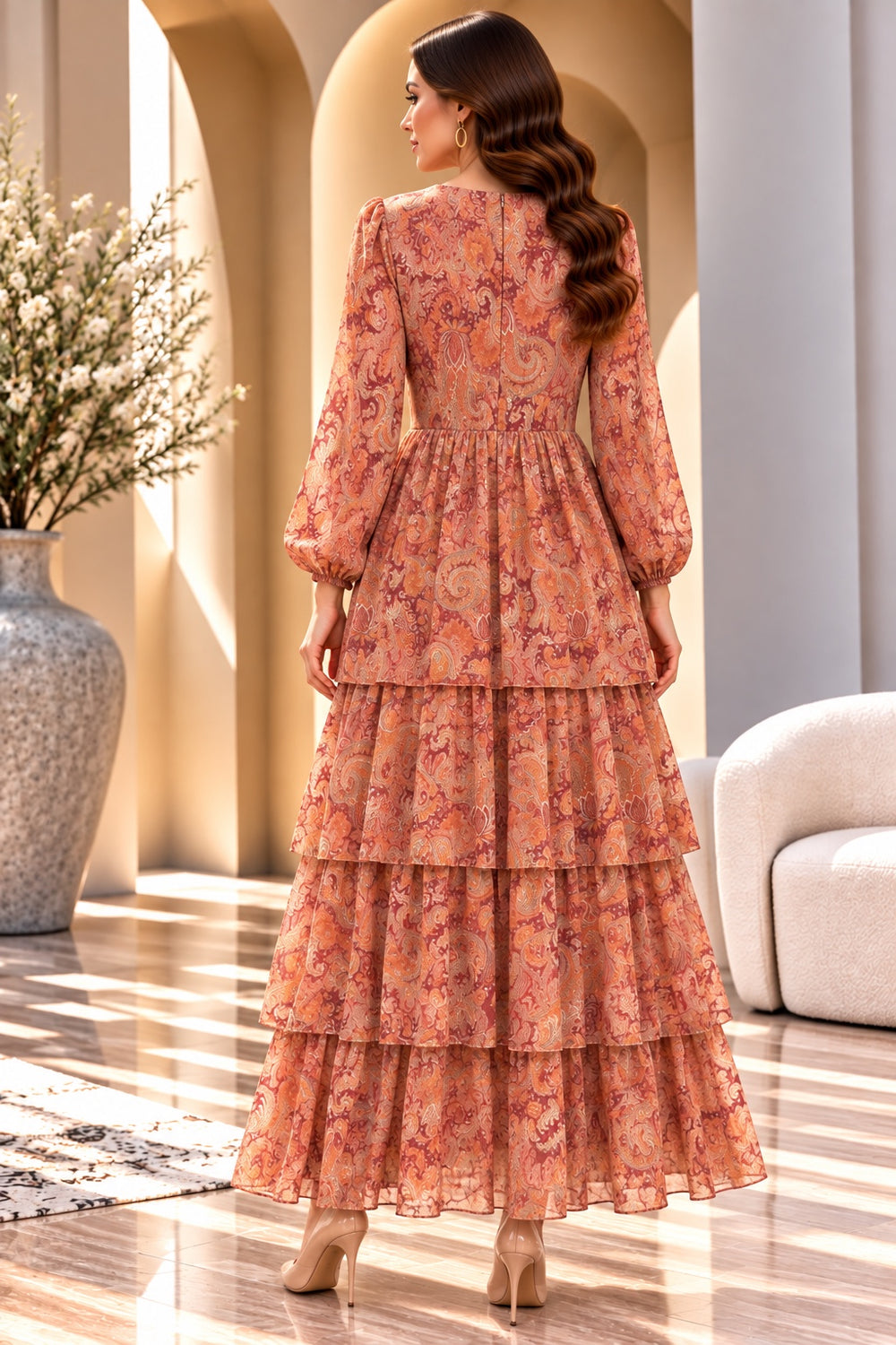 Ember | Paisley Tiered Dress — Multicolor (back)