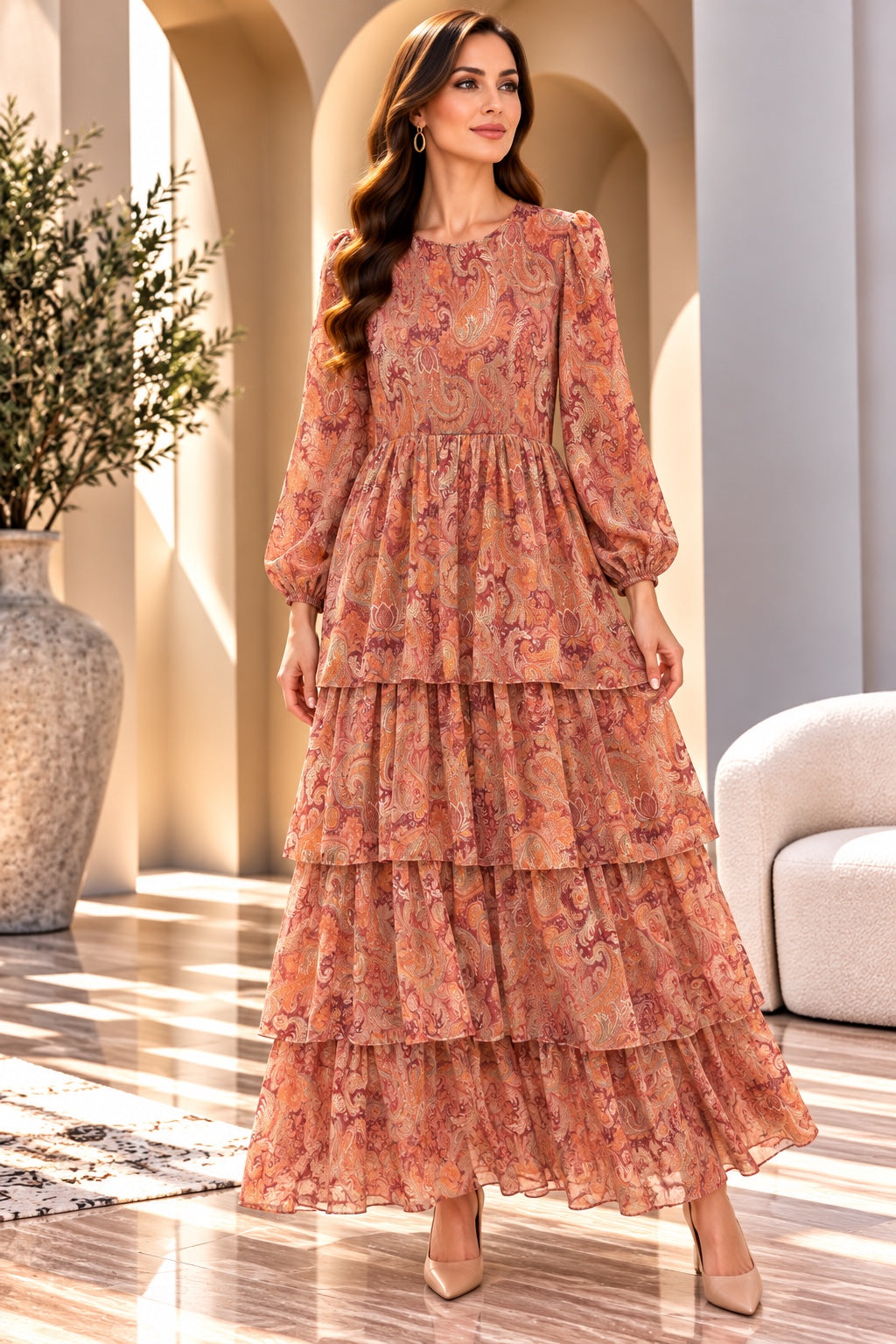 Ember | Paisley Tiered Dress — Multicolor (front)