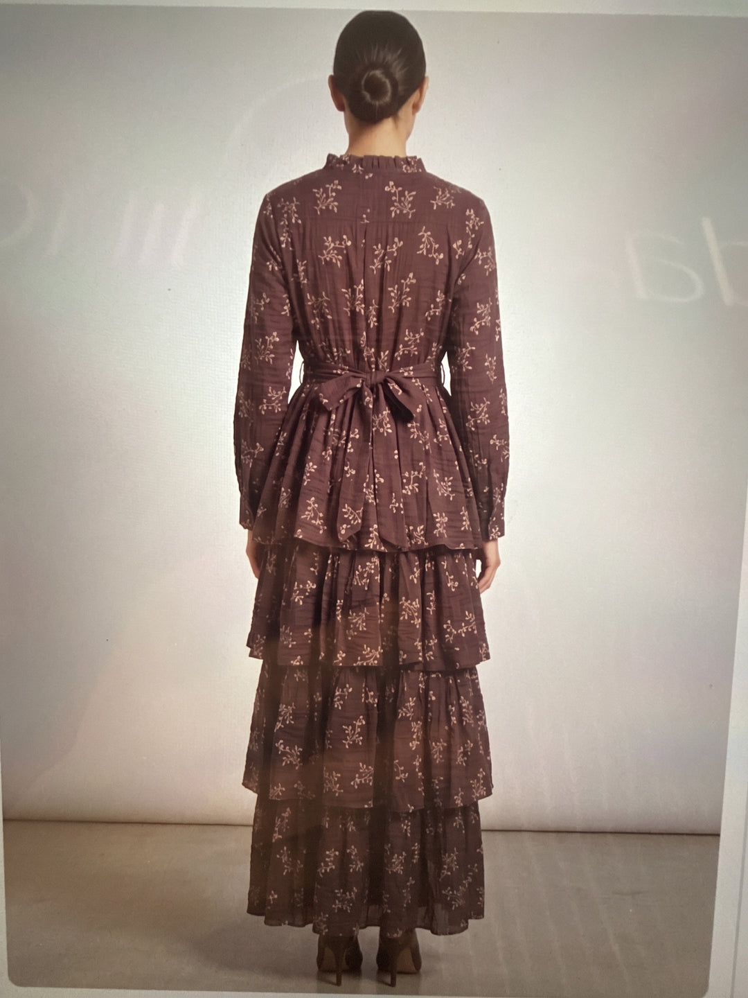 Wren | Botanical Tiered Dress — Brown (back)
