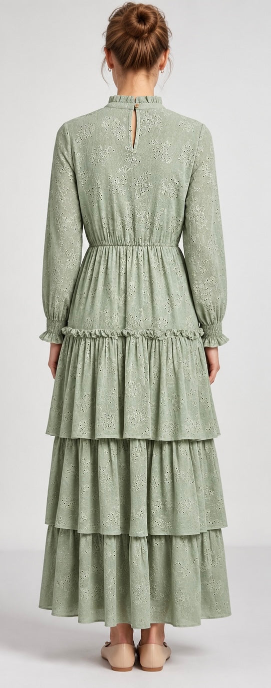 Wren | Botanical Tiered Dress — Mint (back)