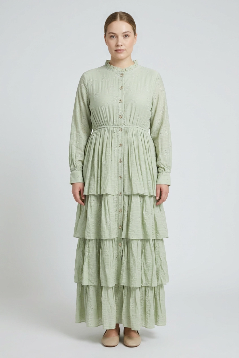Wren | Botanical Tiered Dress — Mint (front)