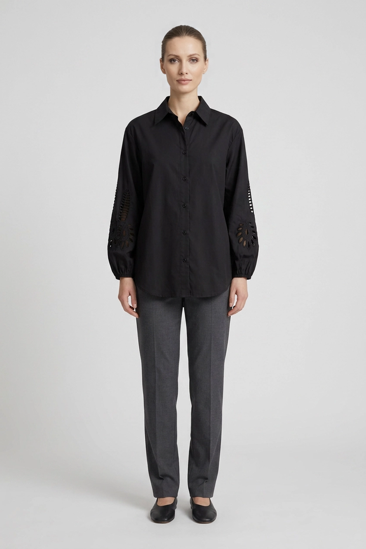 Odette | Crisp Cotton Shirt — Black (front)