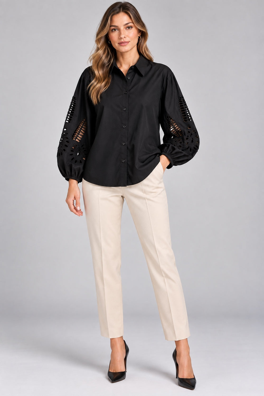 Odette | Crisp Cotton Shirt — Black (front)