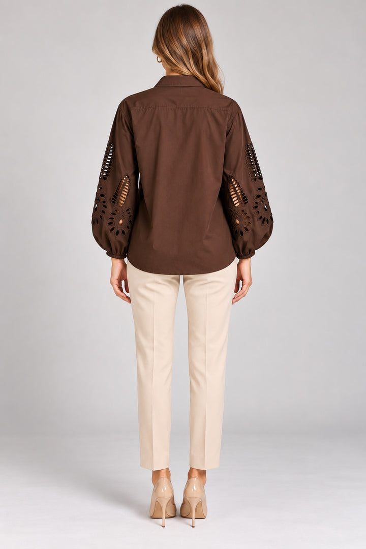 Odette | Crisp Cotton Shirt — Brown (back)