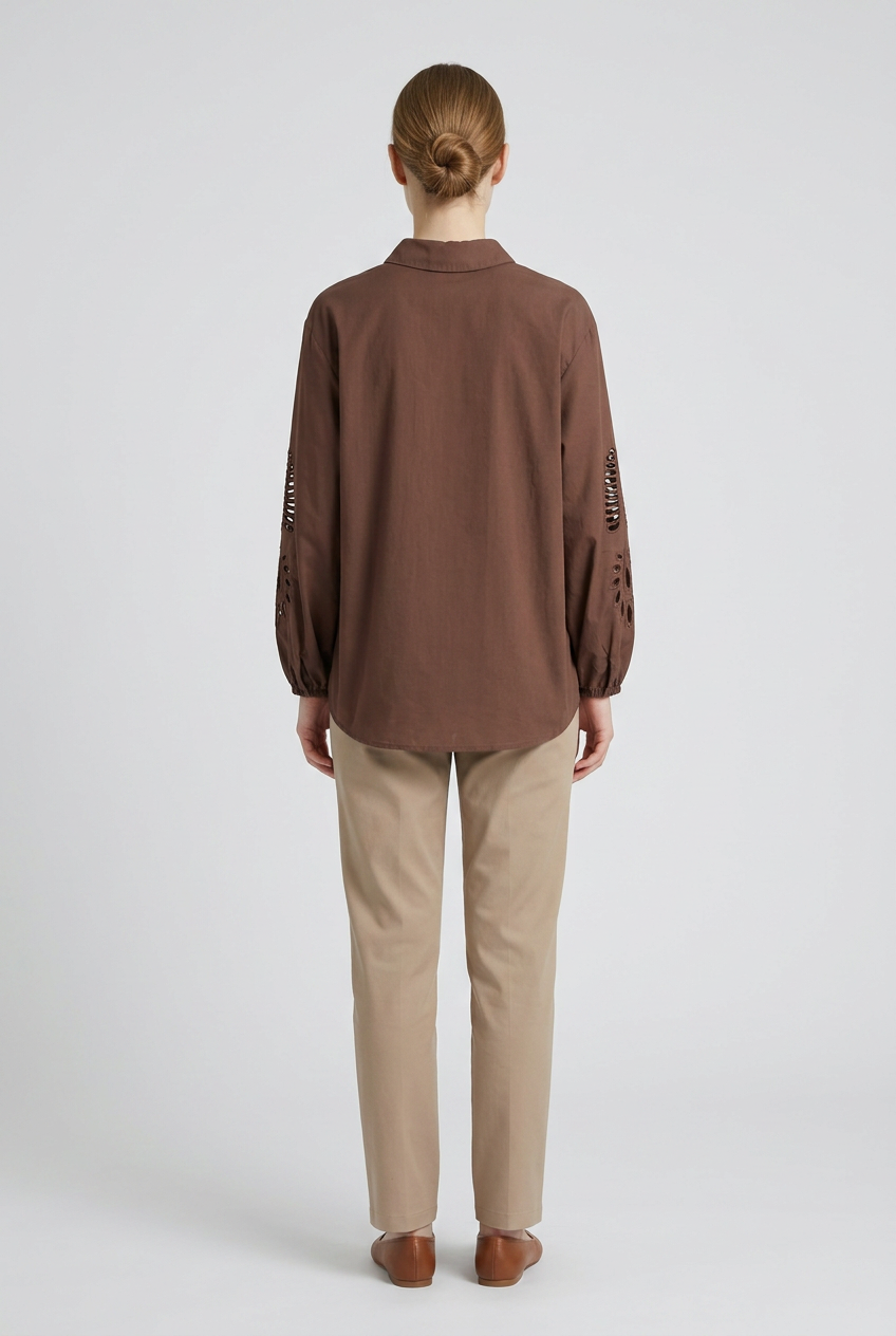 Odette | Crisp Cotton Shirt — Brown (back)
