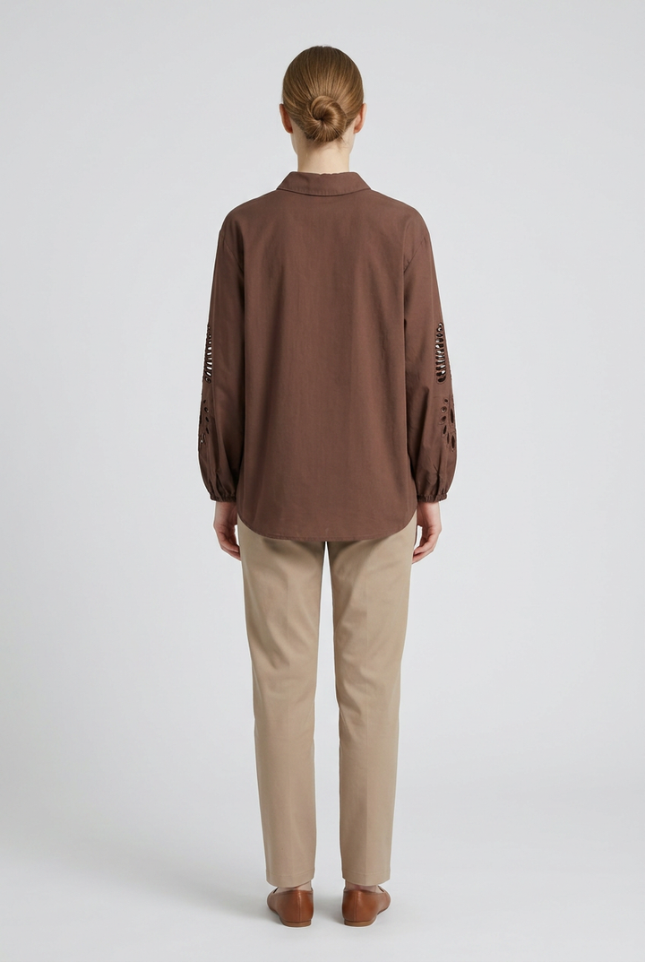 Odette | Crisp Cotton Shirt — Brown (back)