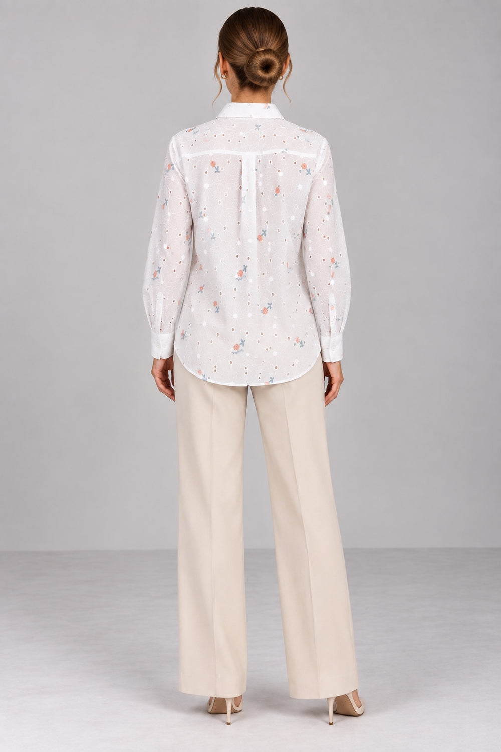 Posy | Rosebud Embroidered Eyelet Shirt — White (back)