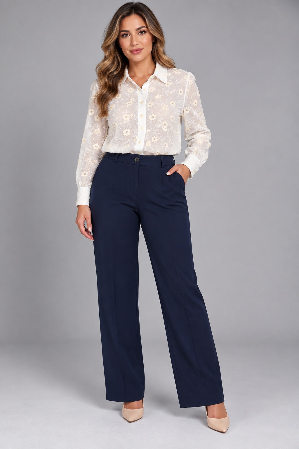 Marguerite | Daisy Embroidered Shirt — Beige (front)