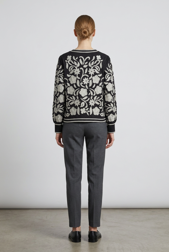 Liesel | Floral Embroidered Jacket — Black (back)