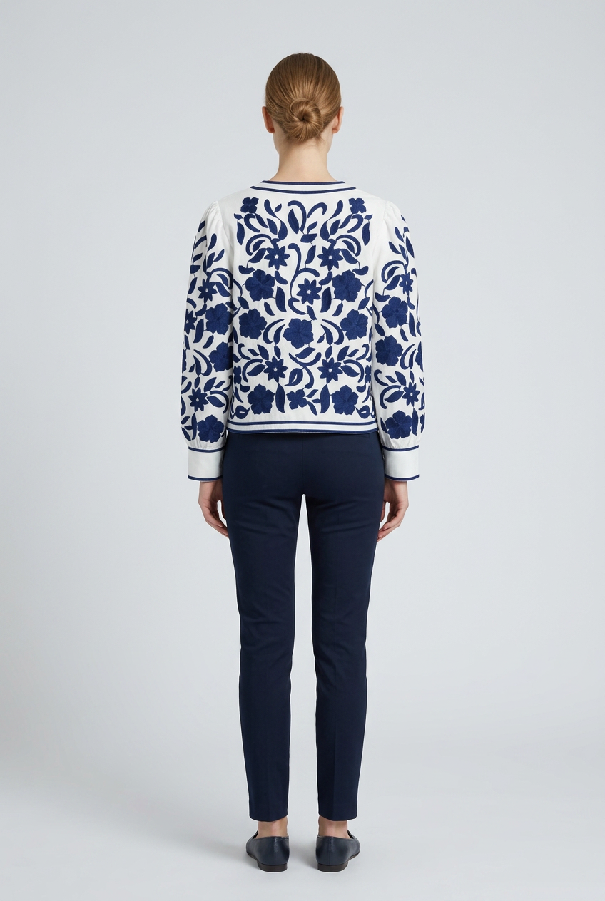 Liesel | Floral Embroidered Jacket — White (back)