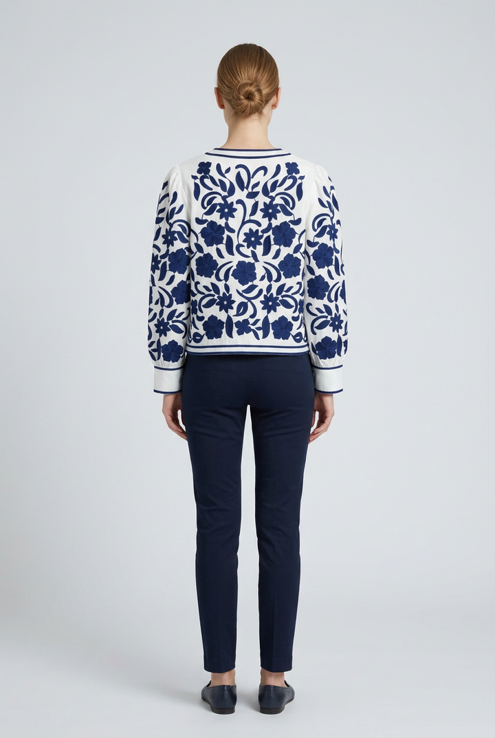 Liesel | Floral Embroidered Jacket — White (back)