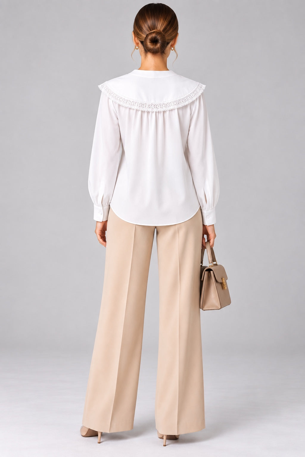Cosette | Lace Statement Collar Poplin Blouse — White (back)