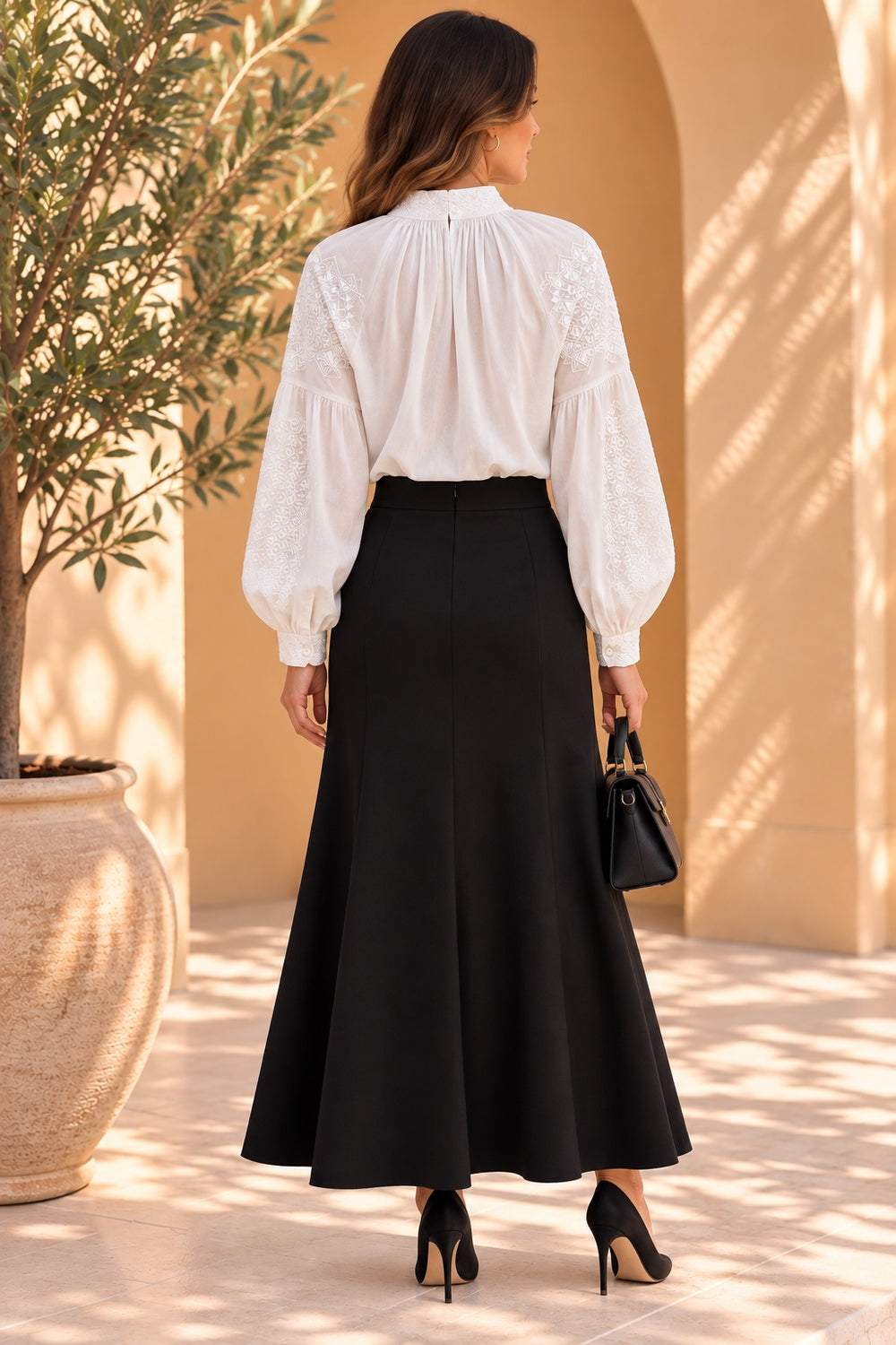 Anouk | Tonal Embroidered Bohemian Blouse — White (back)