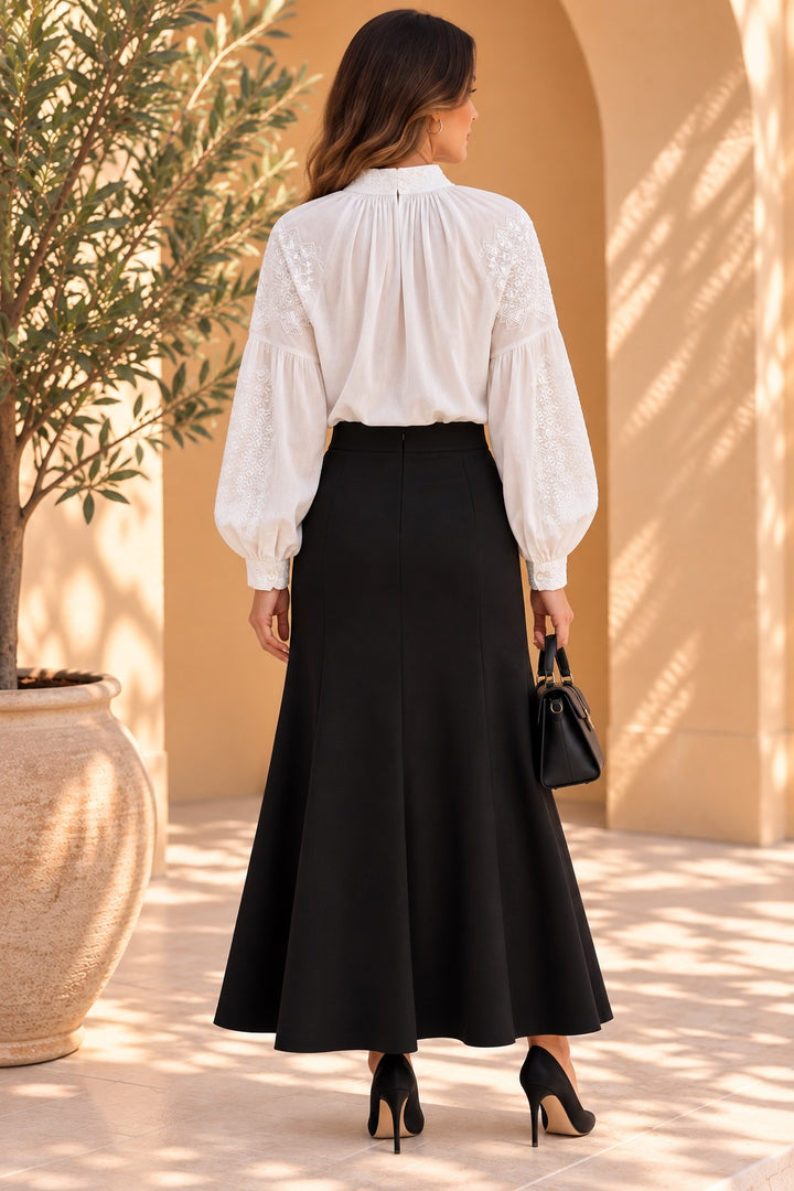 Anouk | Tonal Embroidered Bohemian Blouse — White (back)
