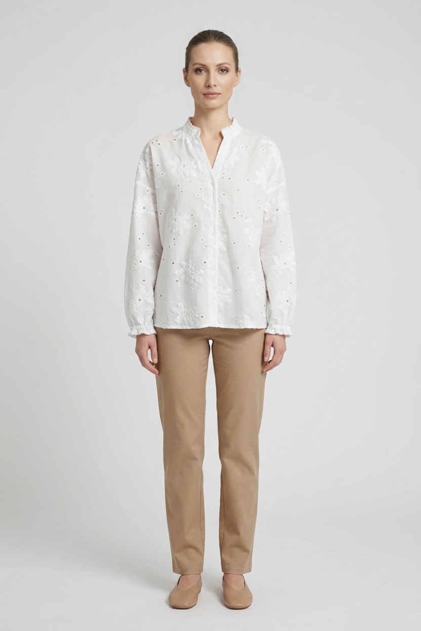 Mireia | Textured Cornelli Embroidered Blouse — White (front)