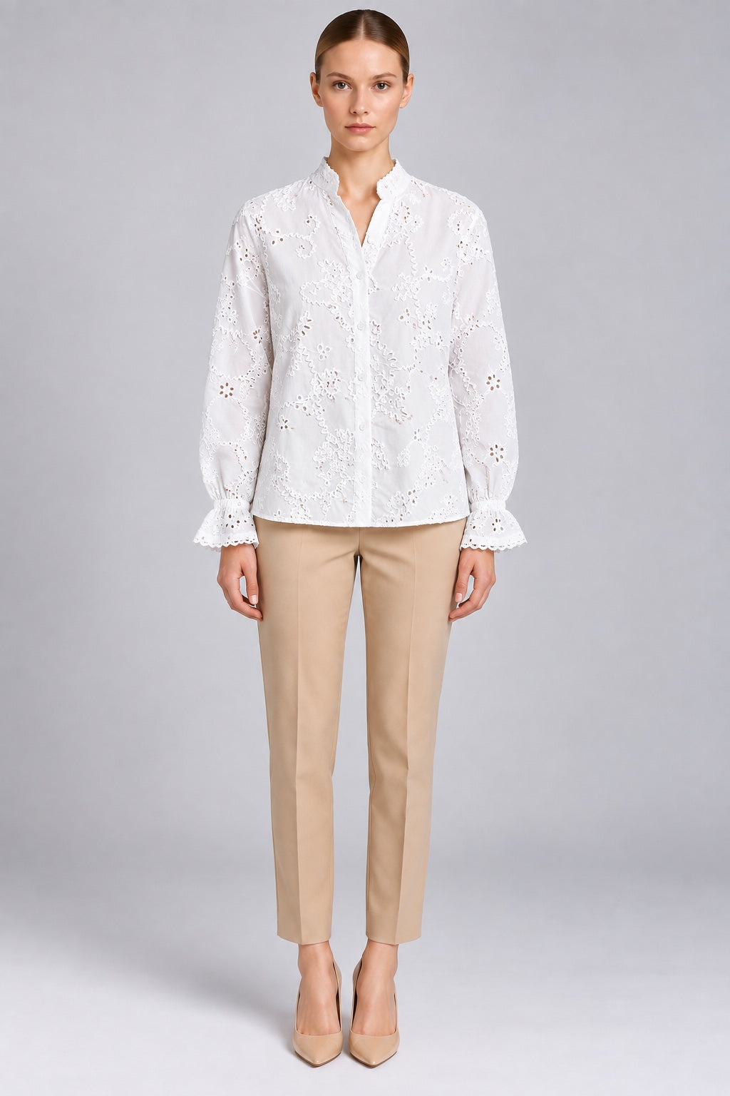 Mireia | Textured Cornelli Embroidered Blouse — White (front)