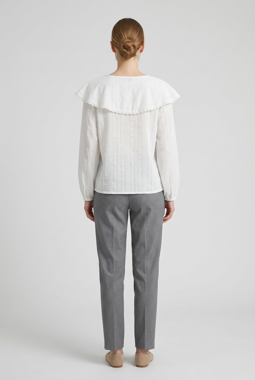 Bonnie | Waffle Knit Caped Peasant Blouse — White (back)