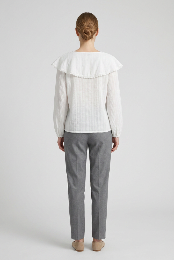 Bonnie | Waffle Knit Caped Peasant Blouse — White (back)