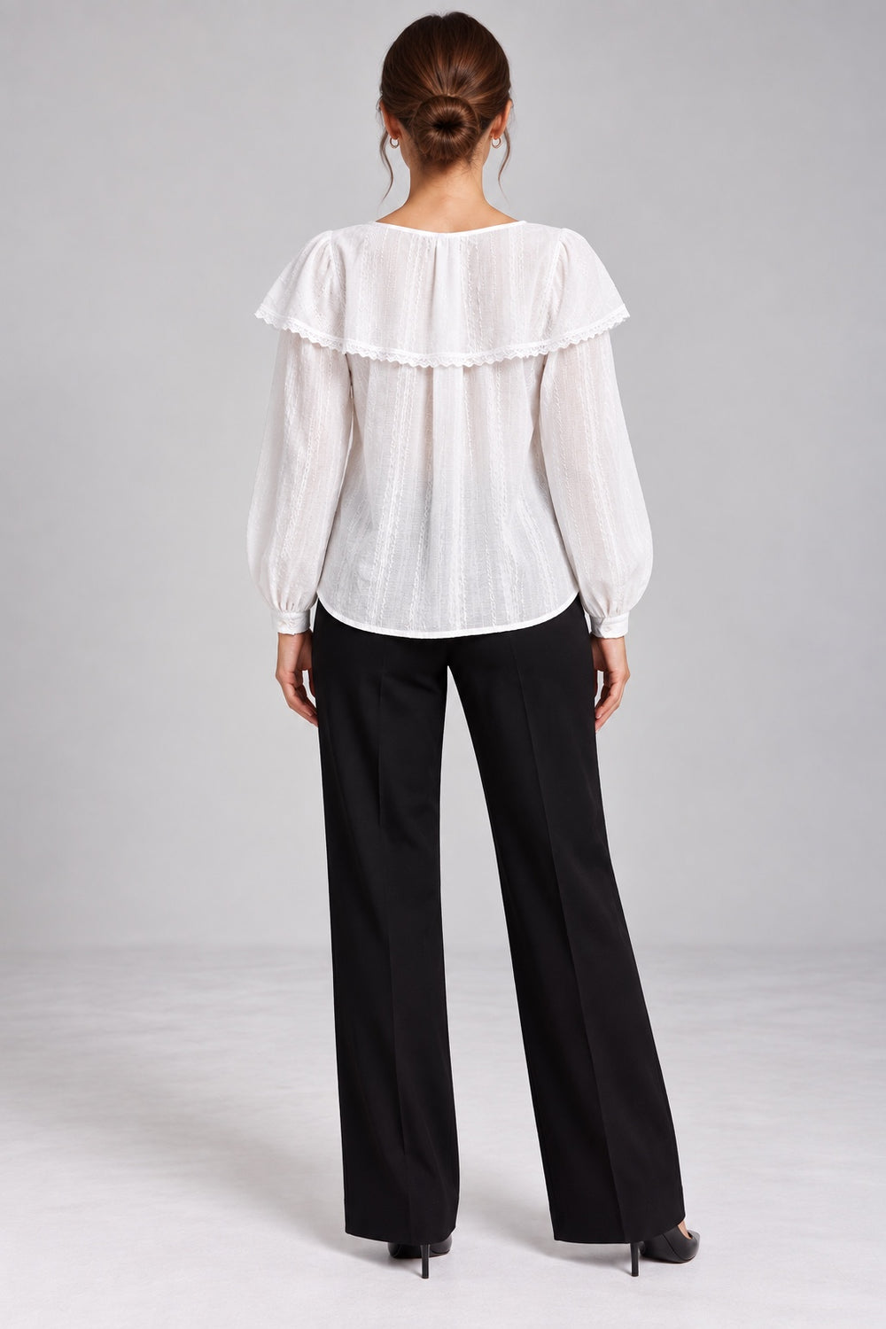 Bonnie | Waffle Knit Caped Peasant Blouse — White (back)