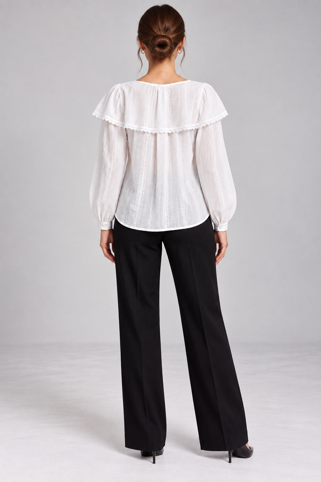 Bonnie | Waffle Knit Caped Peasant Blouse — White (back)