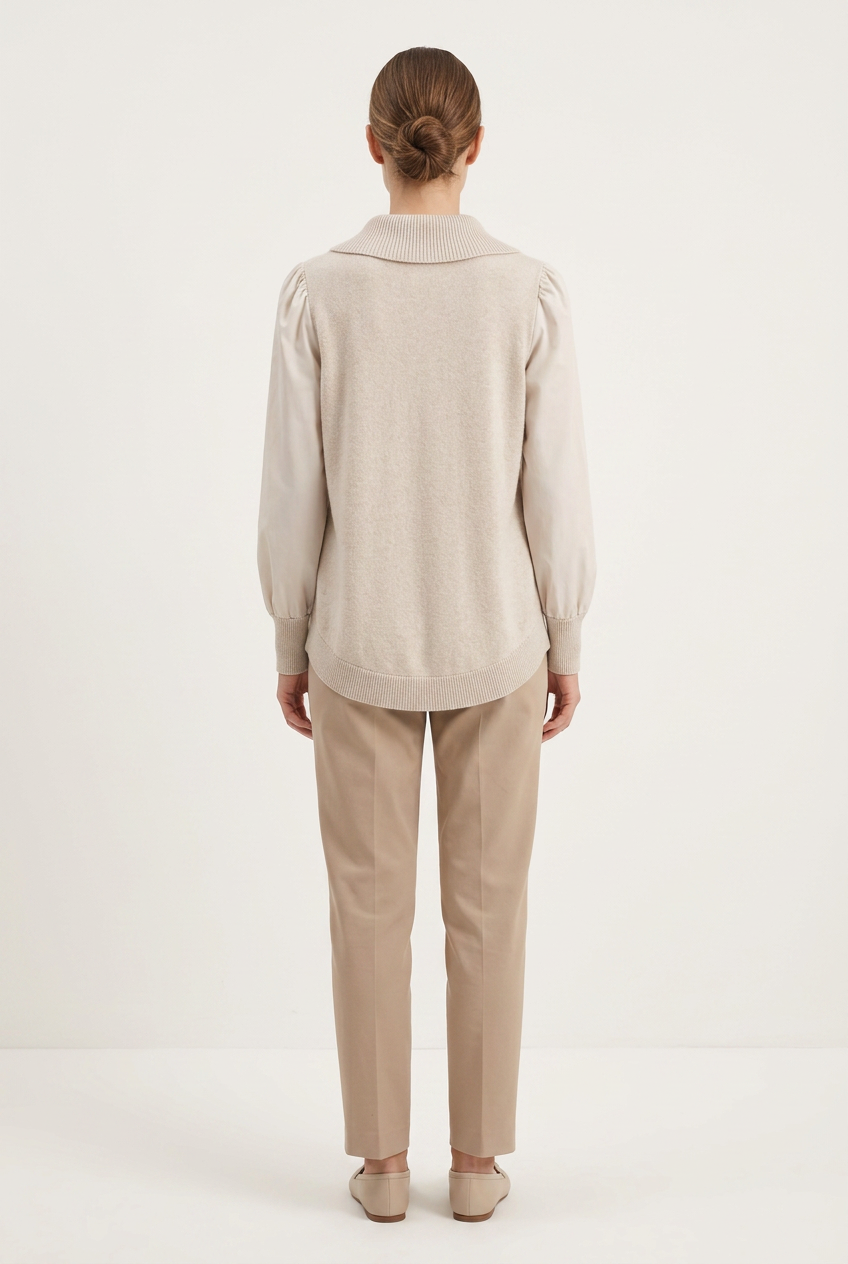 Margaux | Cable Knit Satin Sleeve Cardigan — Beige