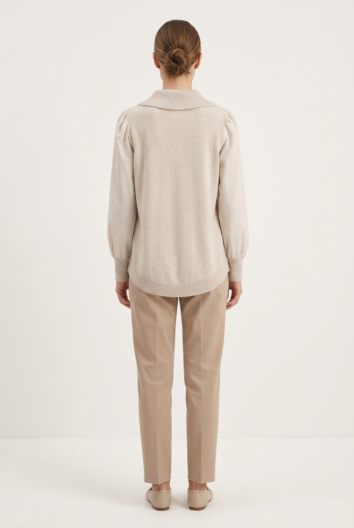 Margaux | Cable Knit Satin Sleeve Cardigan — Beige