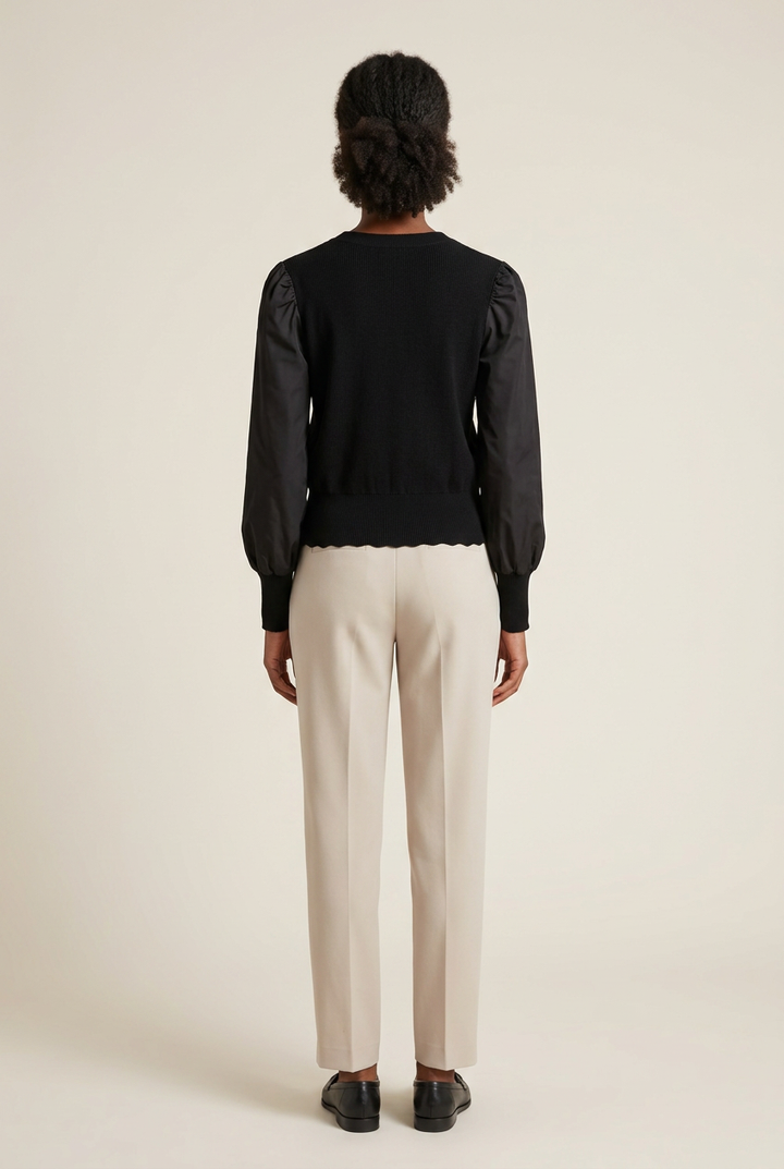 Margaux | Cable Knit Satin Sleeve Cardigan — Black