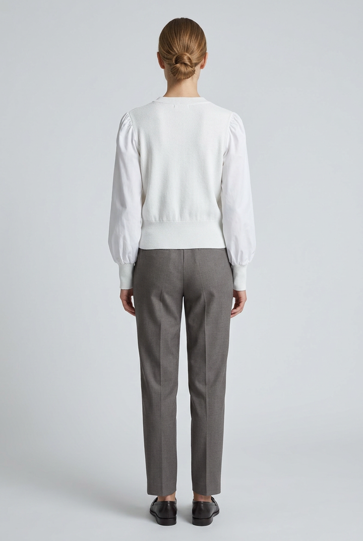 Margaux | Cable Knit Satin Sleeve Cardigan — White