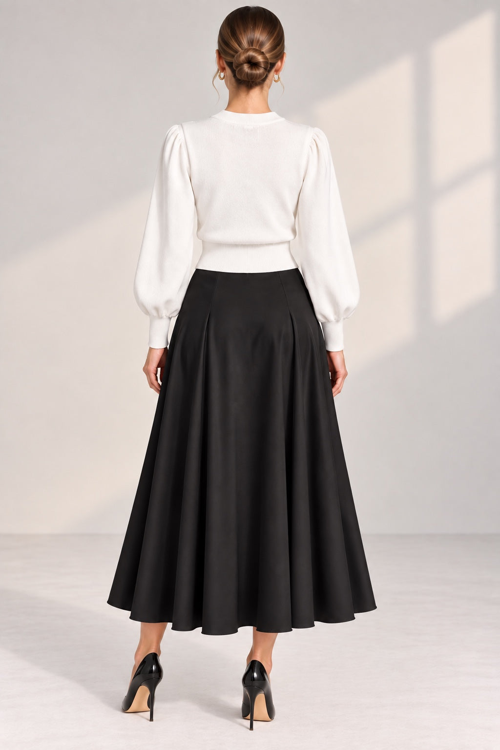 Margaux | Cable Knit Satin Sleeve Cardigan — White (back)