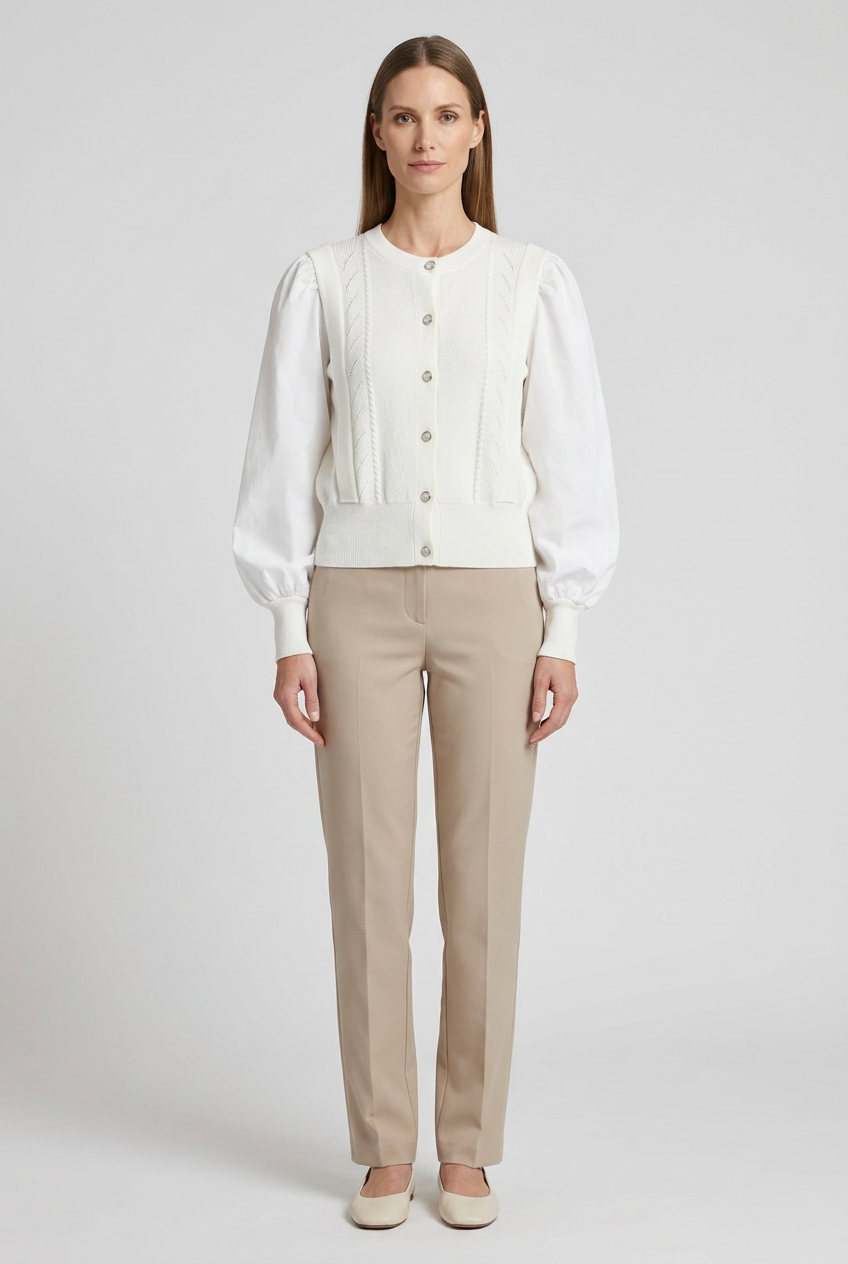 Margaux | Cable Knit Satin Sleeve Cardigan — White