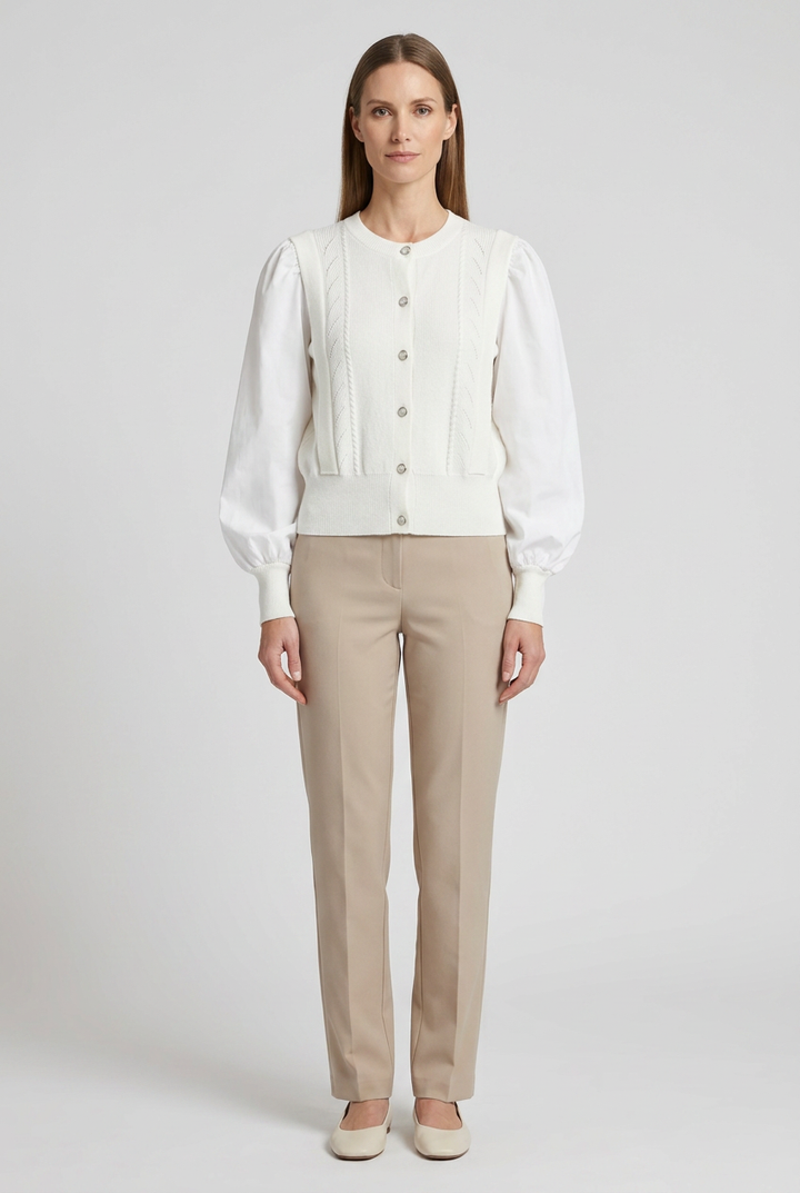 Margaux | Cable Knit Satin Sleeve Cardigan — White