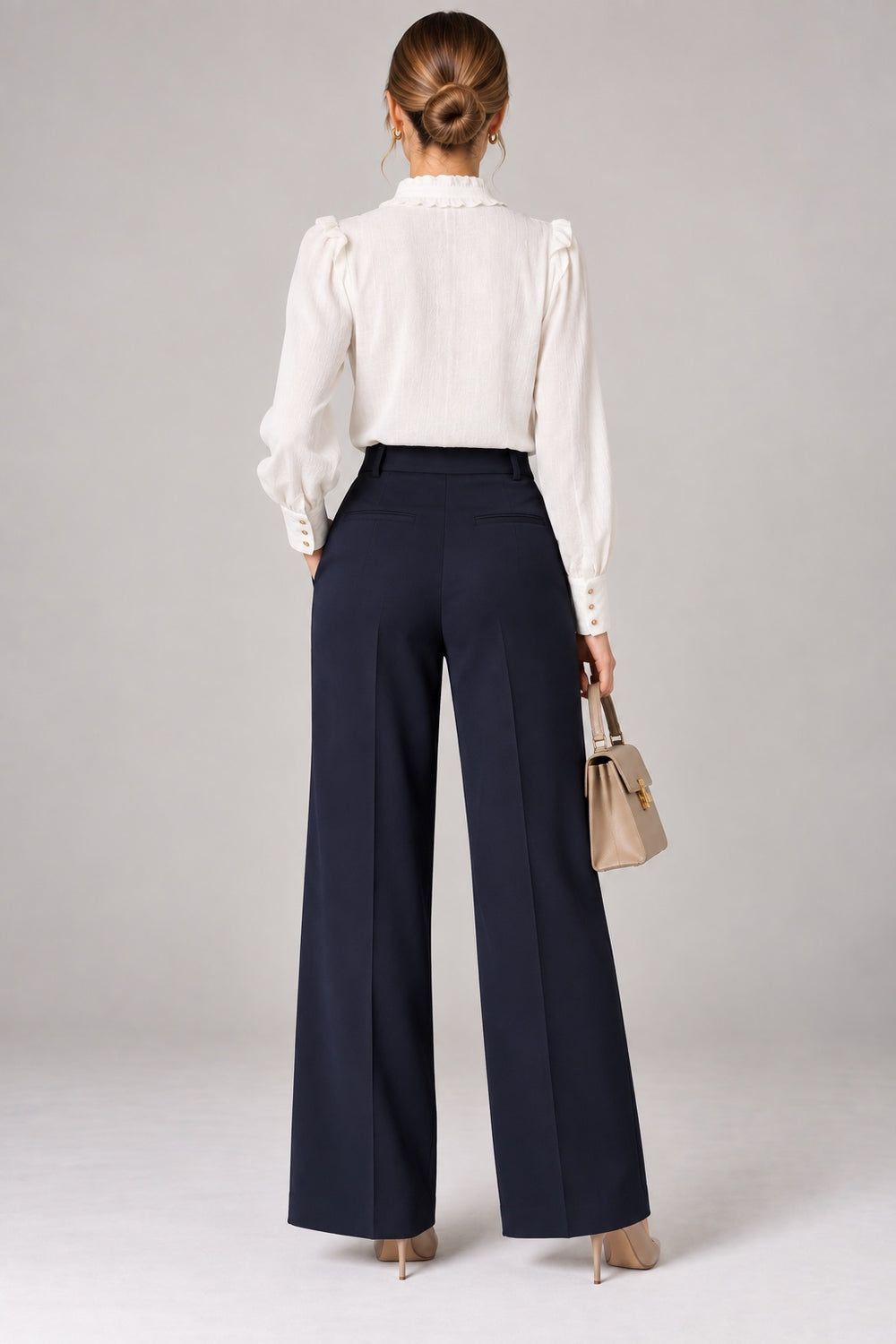 Seraphina | Jacquard Ruffle Victorian Blouse — White (back)