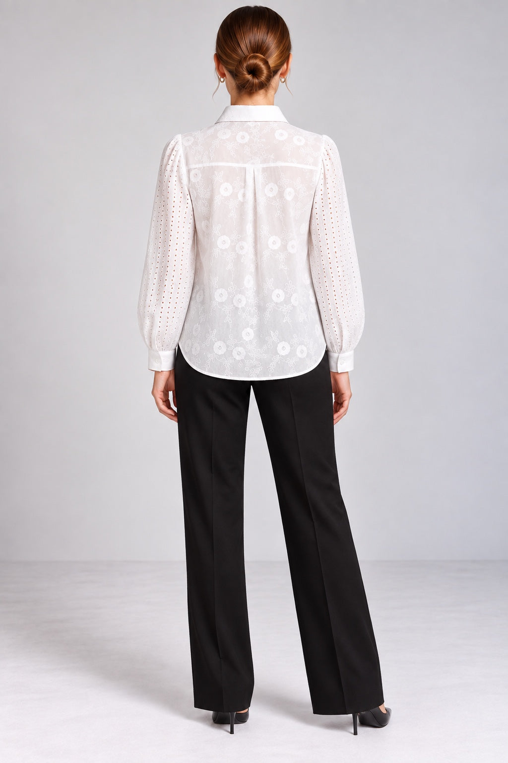 Lilith | Tonal Floral Embroidered Shirt — White (back)