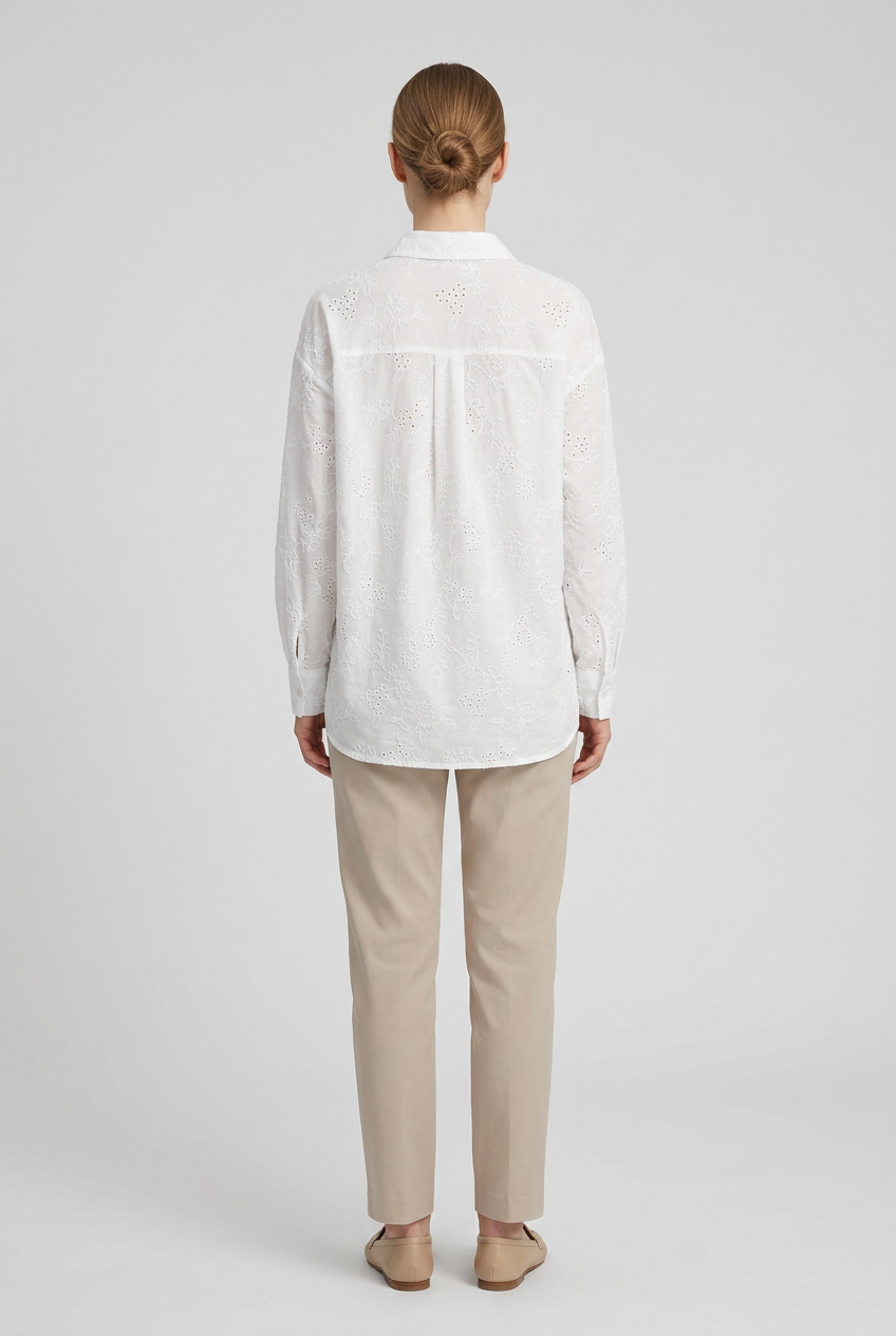 Elowen | Botanical Embroidered Cotton Shirt — White (back)