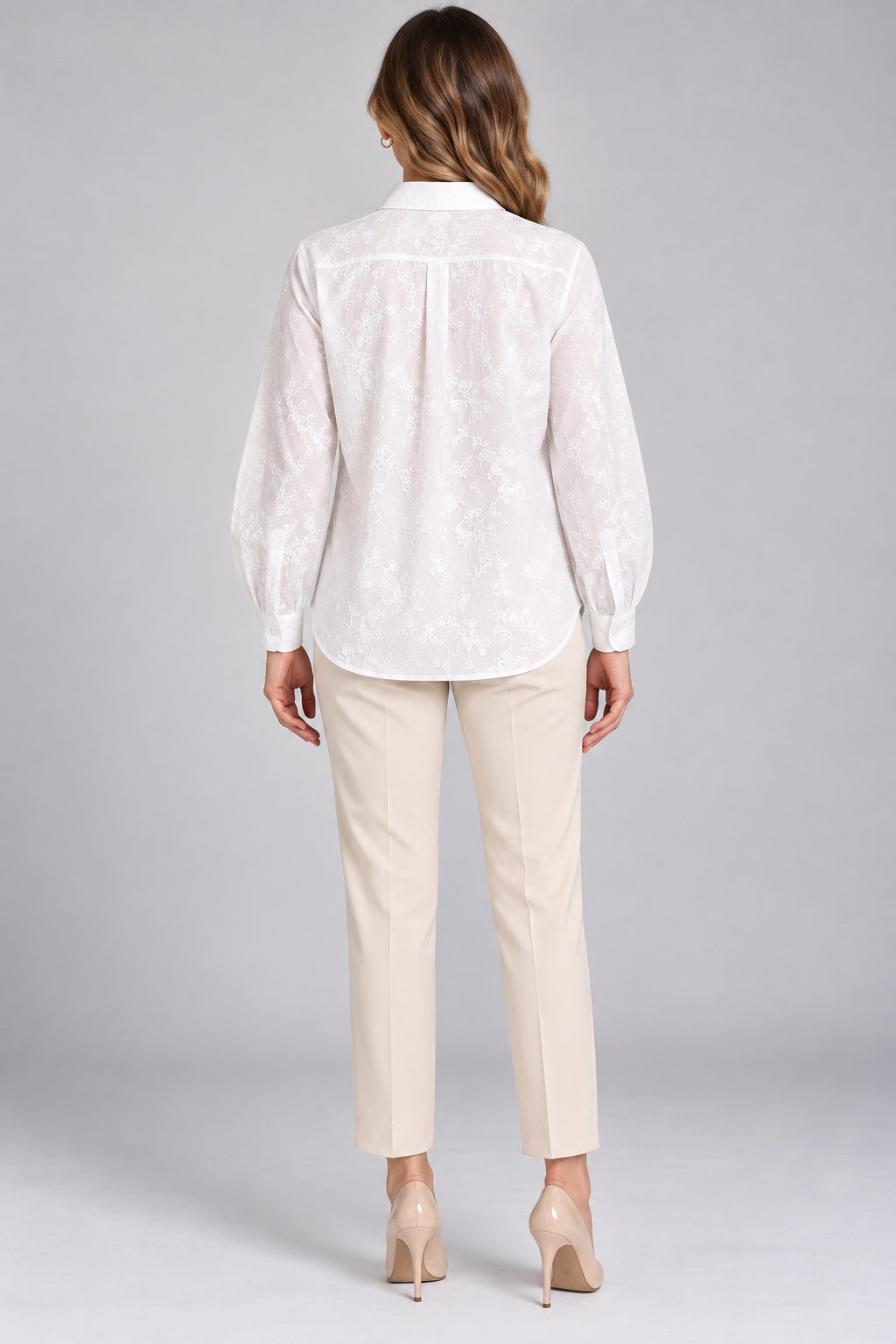 Elowen | Botanical Embroidered Cotton Shirt — White (back)