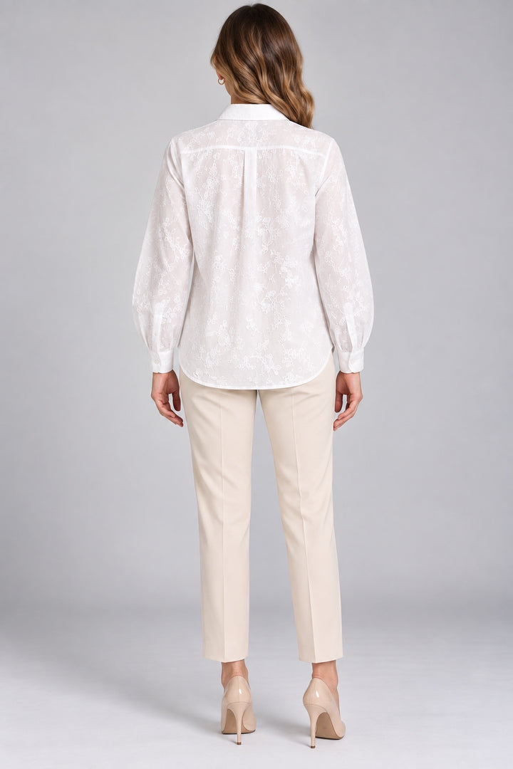 Elowen | Botanical Embroidered Cotton Shirt — White (back)