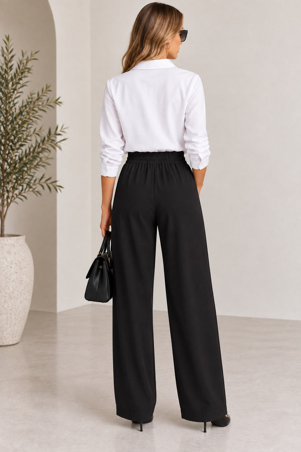 Lily | Soft Knit Relaxed Pants [CLEARANCE -50%] — Black (back)