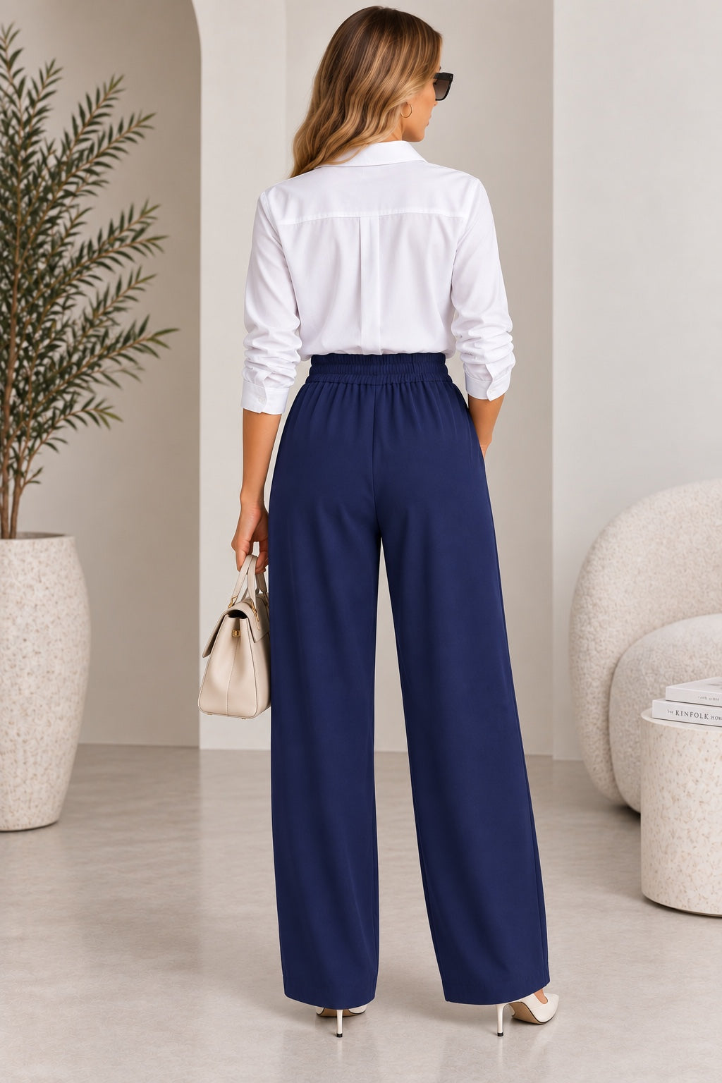 Lily | Soft Knit Relaxed Pants [CLEARANCE -50%] — Navy (back)