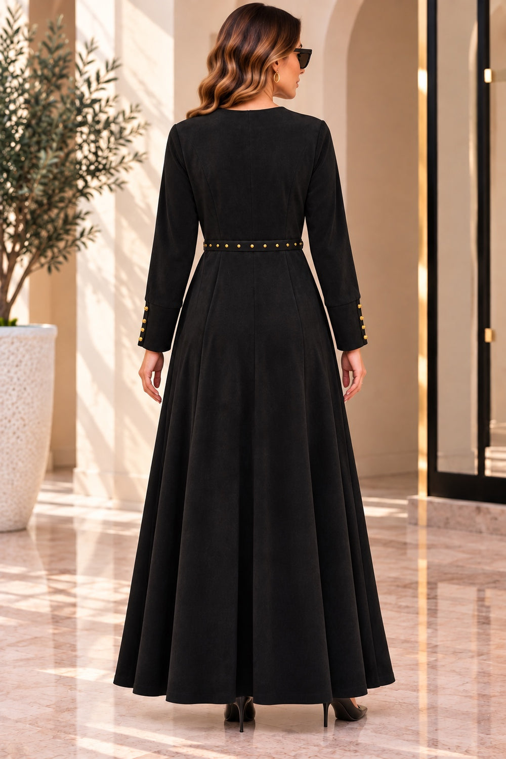 Sable | Suede-Touch A-Line Dress — Black (back)